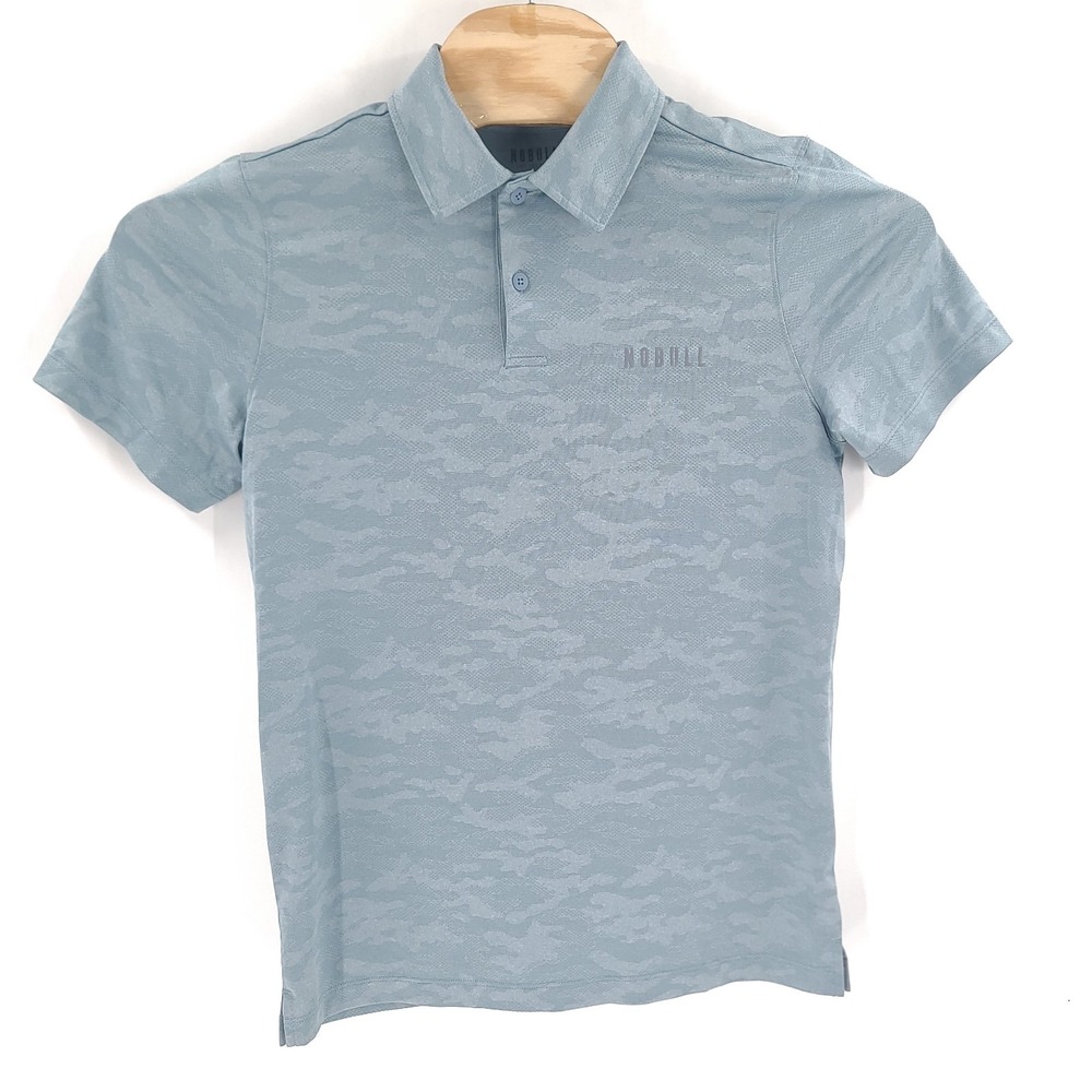 NoBull Shirt Mens Medium Blue Camo Polo Polyester Golf Athletic Gym Workout